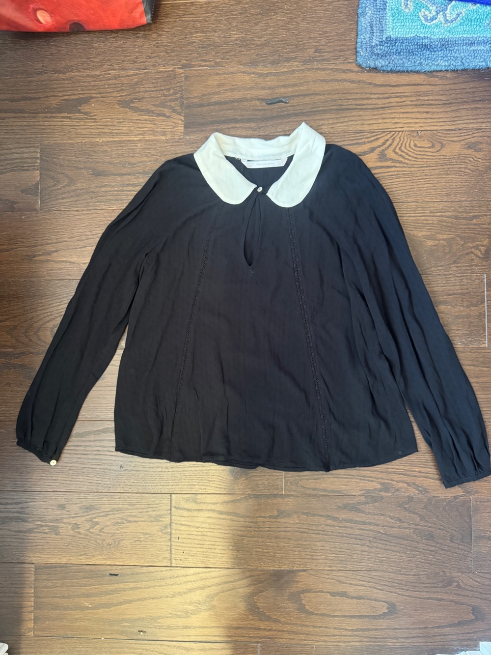 Zara Black Long-Sleeve Top with White Peter Pan Collar